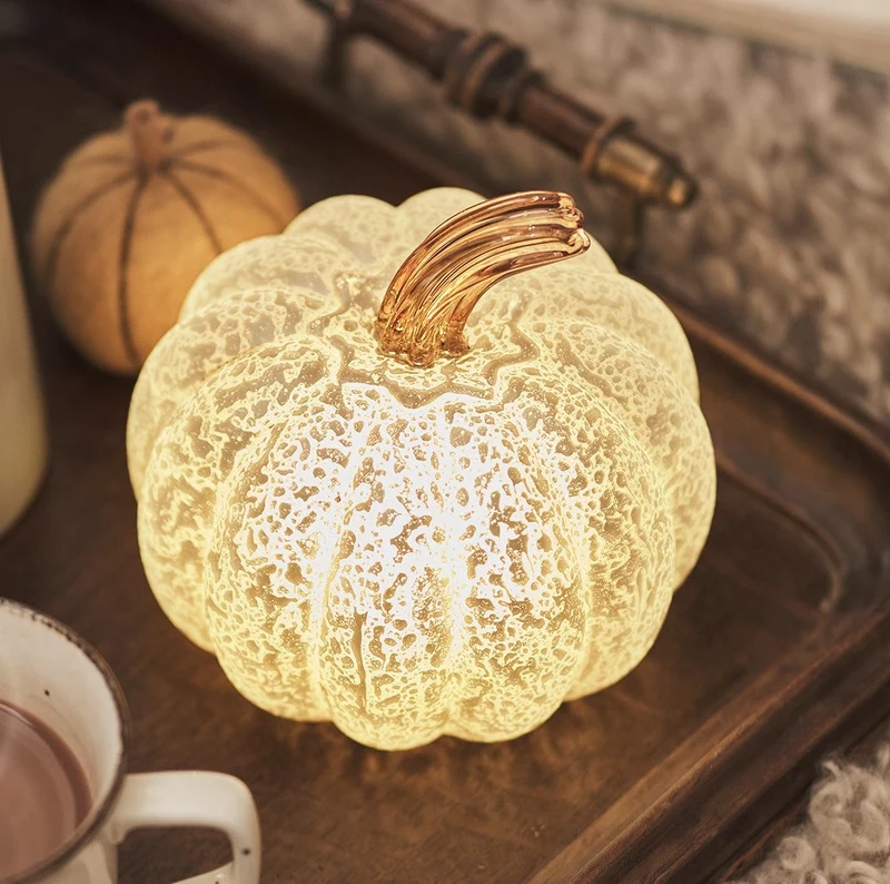 Pompoenlamp van glas – Warm wit LED-licht met timer van zes uur