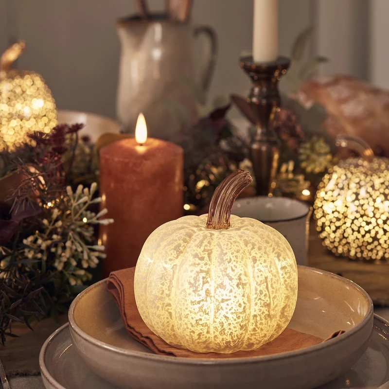 Pompoenlamp van glas – Warm wit LED-licht met timer van zes uur