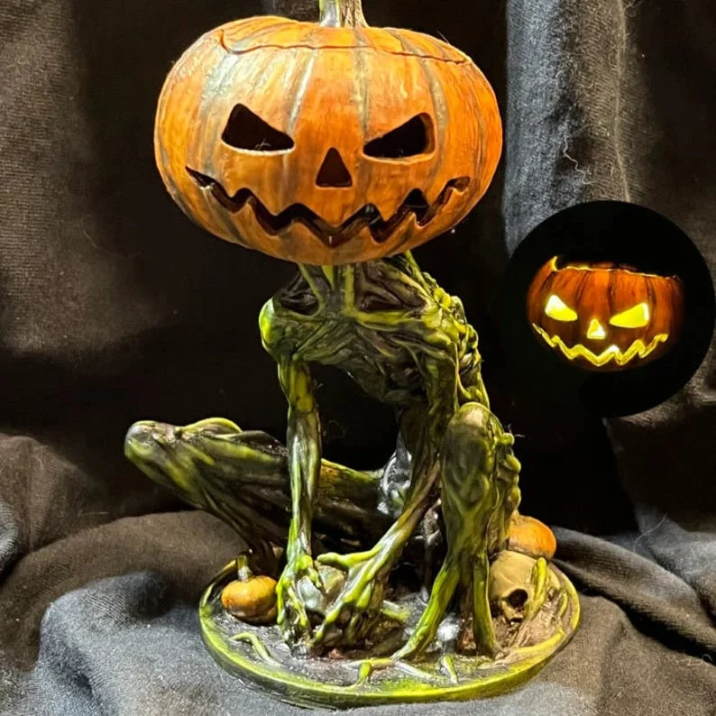 Halloweenfiguur – Pompoenman van gemalen marmer met ledlicht van binnen