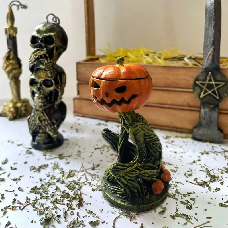 Halloweenfiguur – Pompoenman van gemalen marmer met ledlicht van binnen