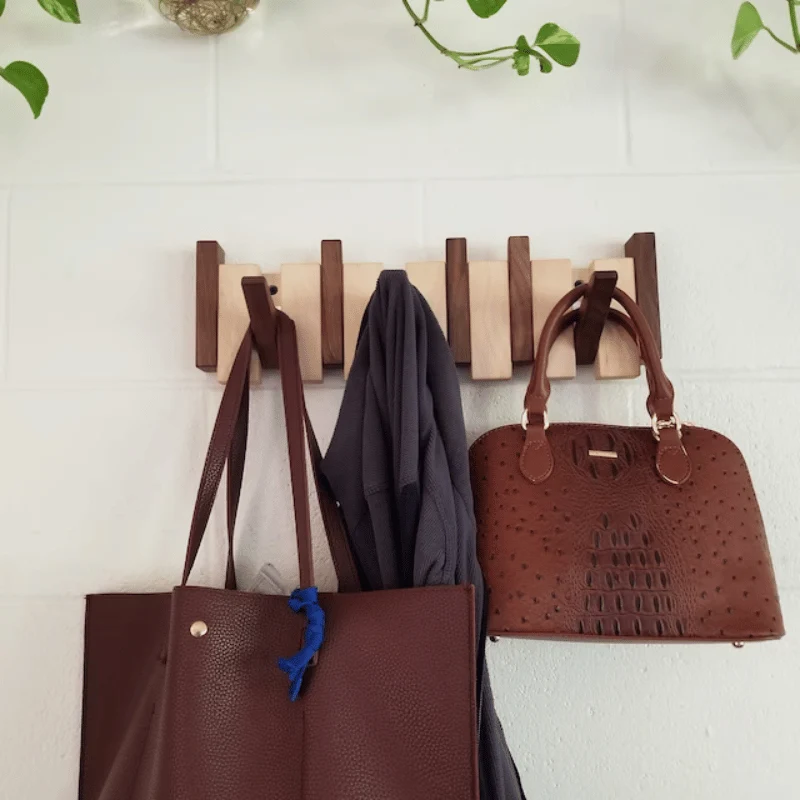 Wandkapstok met intrekbare haken – Massief hout van 31 tot 75 cm breed