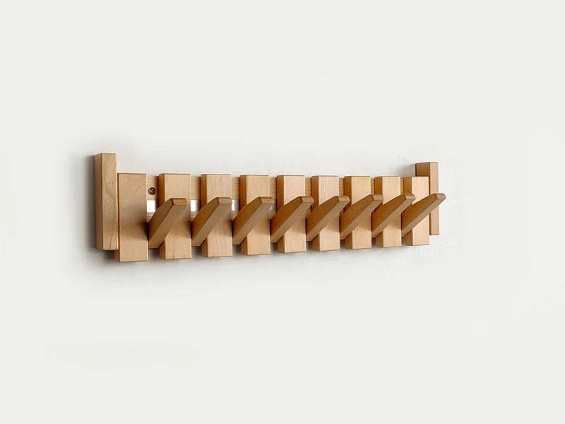 Wandkapstok met intrekbare haken – Massief hout van 31 tot 75 cm breed