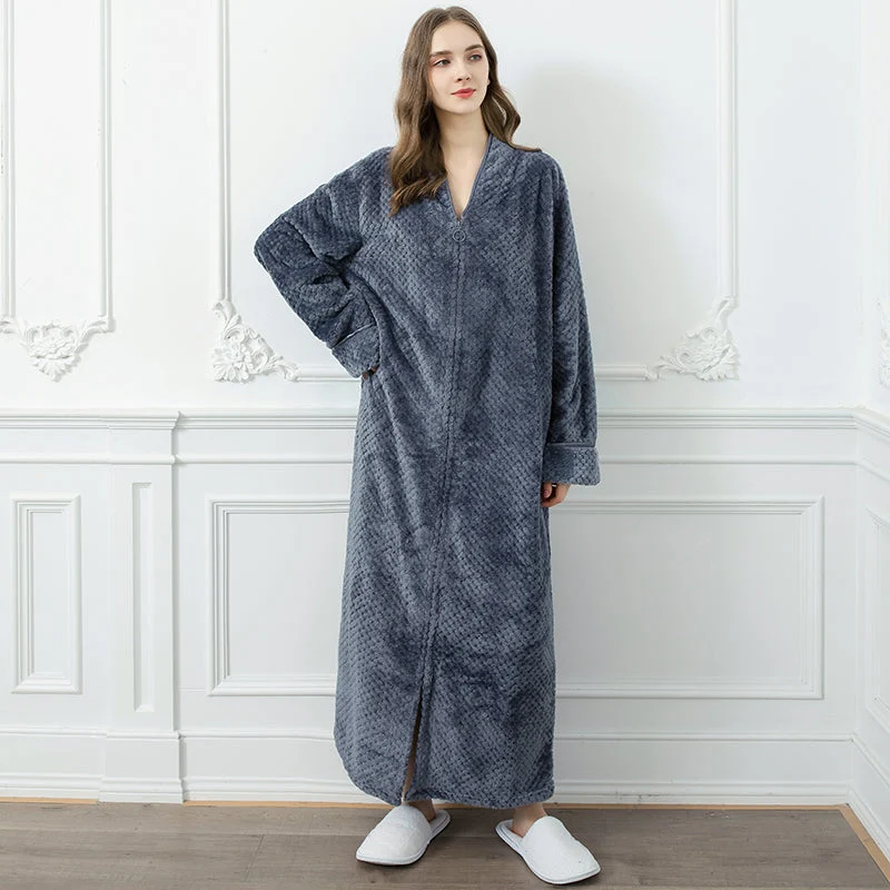 Badjas van flanel – Extra lang model met rits en ruime pasvorm