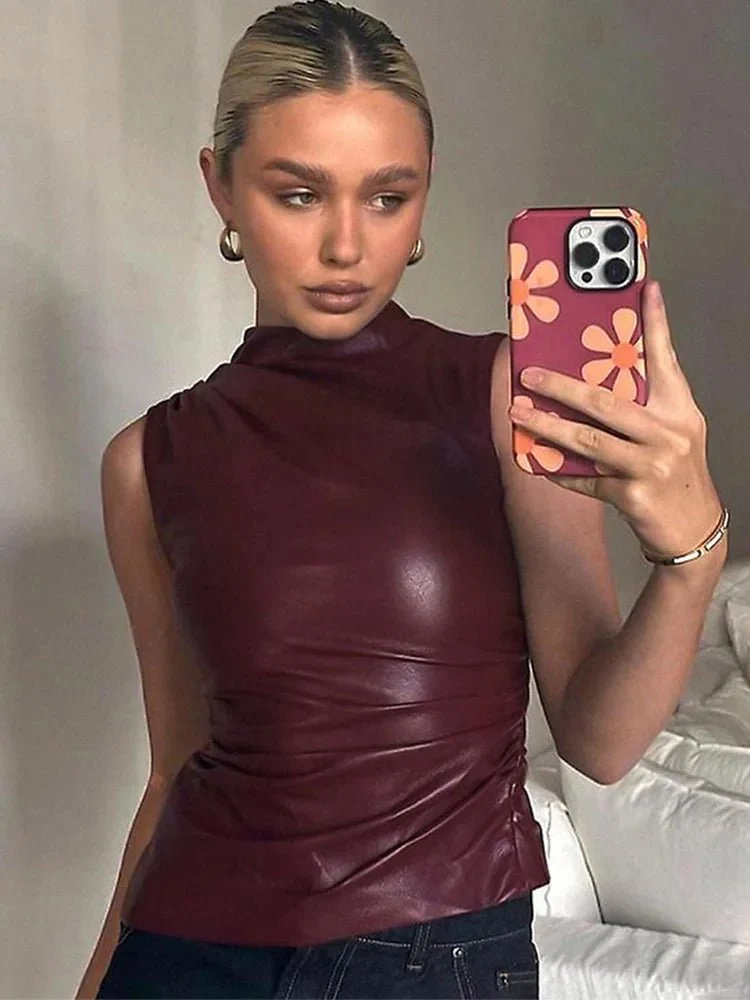 Canotta da donna stile Y2K vintage - Maglietta semplice e basic a vita alta, aderente e senza maniche