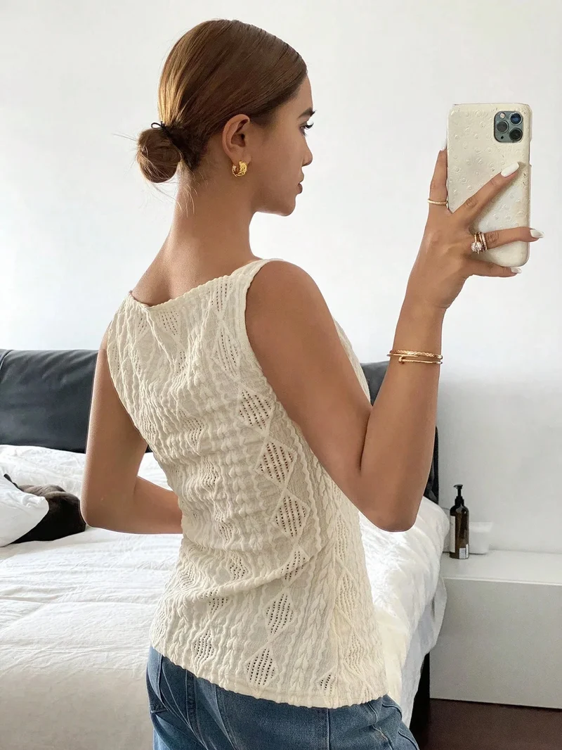 Camicia estiva da donna con texture geometrica - Senza maniche