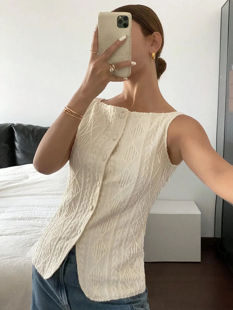 Camicia estiva da donna con texture geometrica - Senza maniche