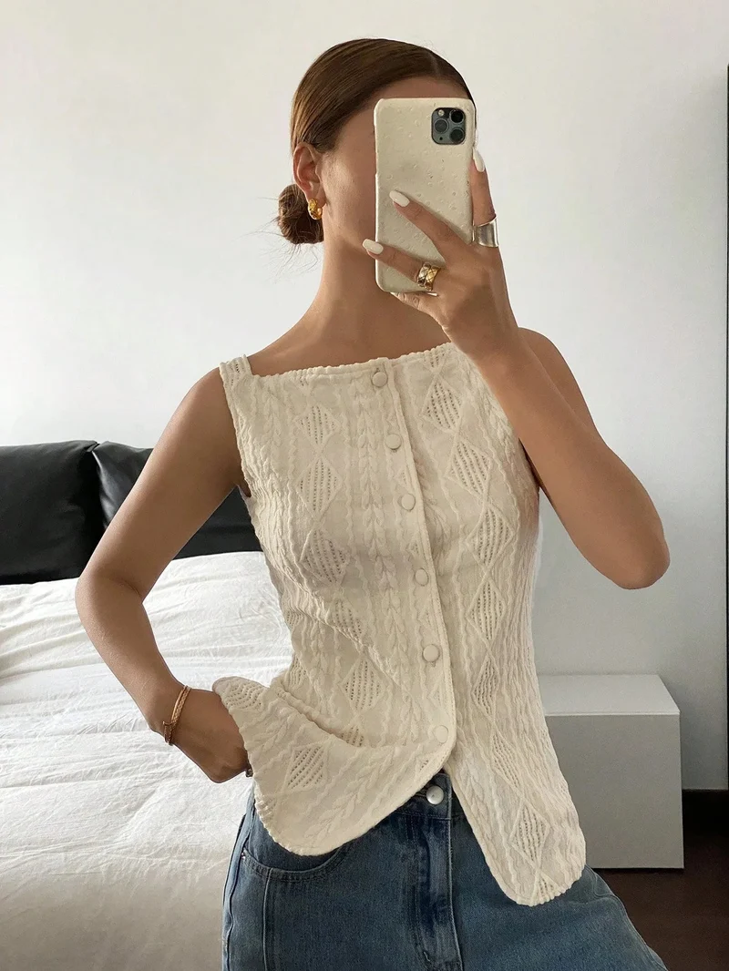 Camicia estiva da donna con texture geometrica - Senza maniche