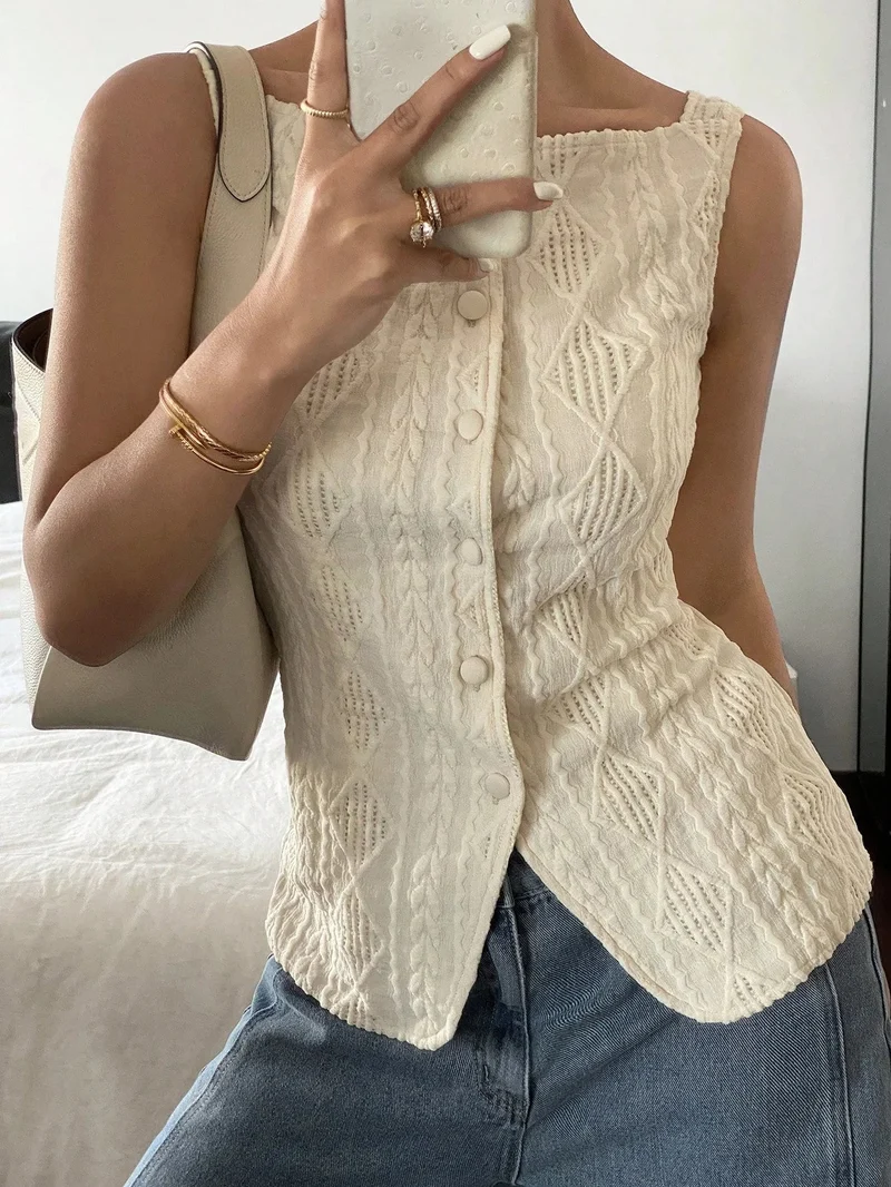 Camicia estiva da donna con texture geometrica - Senza maniche