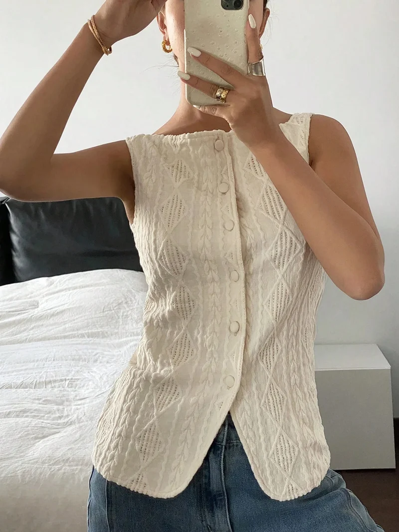 Camicia estiva da donna con texture geometrica - Senza maniche