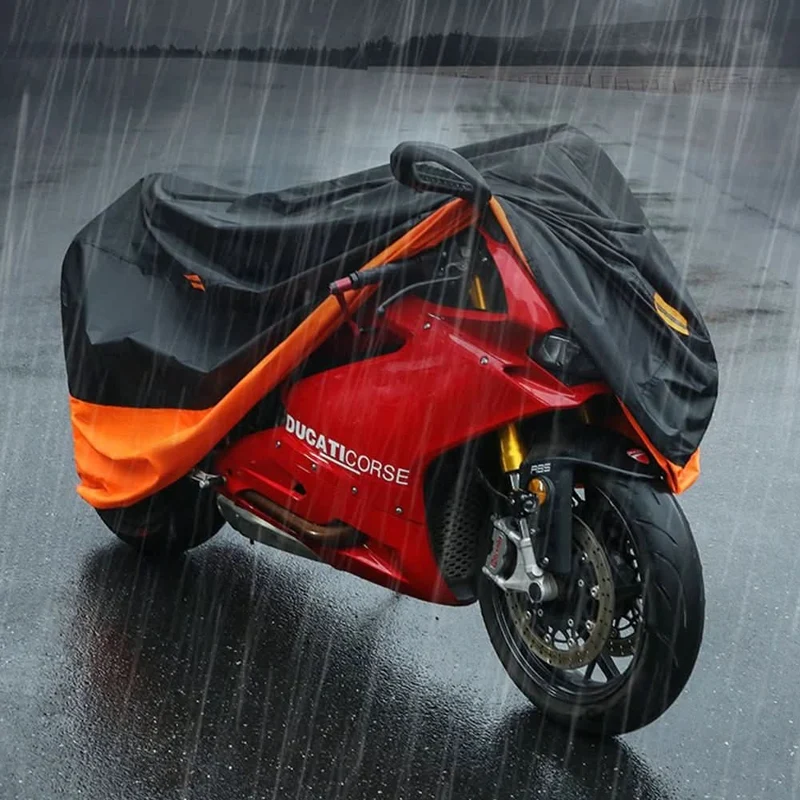 Motorhoes waterdicht – Zilvergecoat weefsel met slotgat en reflectiestrepen
