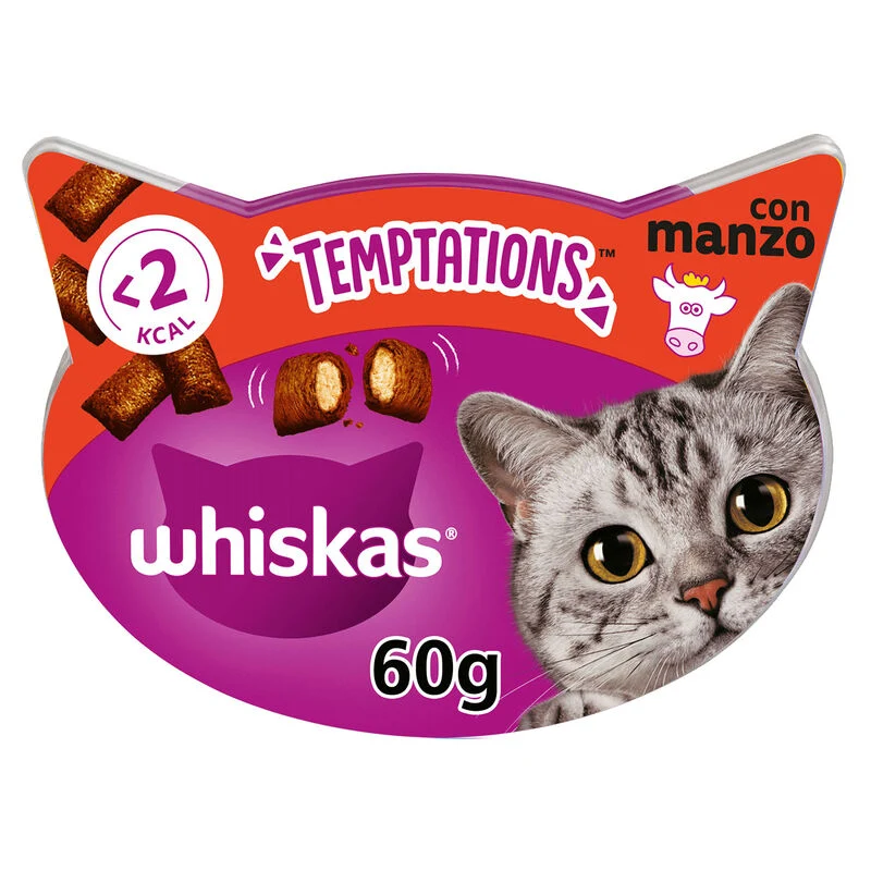 Whiskas Temptations Snack con Manzo 60 gr