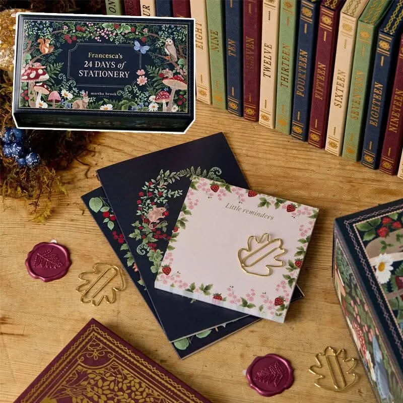 Adventskalender schrijfwaren – 24 deurtjes met notitieboek en pennen