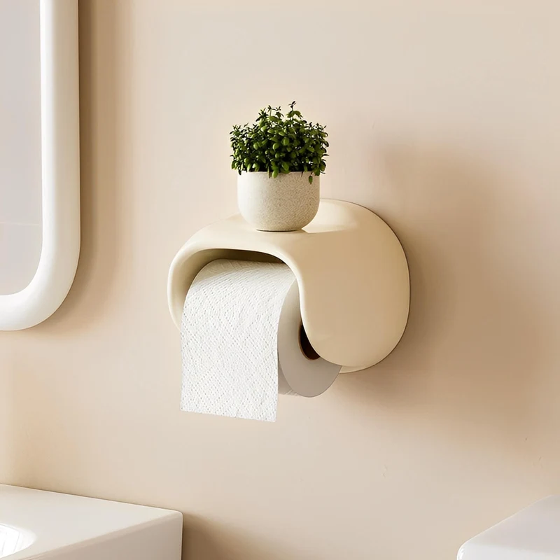 Toiletrolhouder zonder boren – Hoogglans met plankje voor kleine spullen