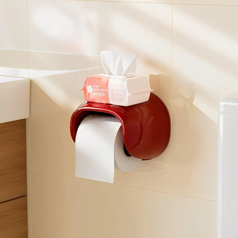 Toiletrolhouder zonder boren – Hoogglans met plankje voor kleine spullen