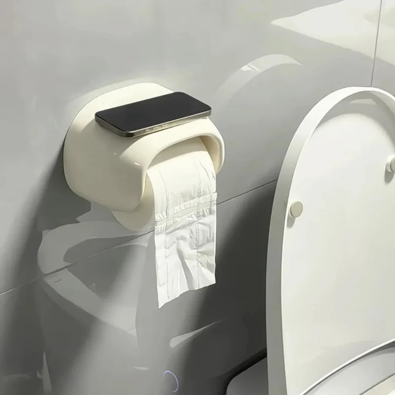 Toiletrolhouder zonder boren – Hoogglans met plankje voor kleine spullen
