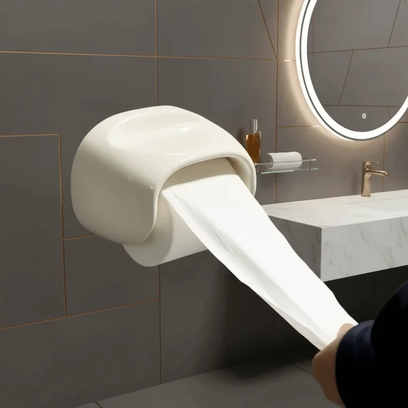 Toiletrolhouder zonder boren – Hoogglans met plankje voor kleine spullen