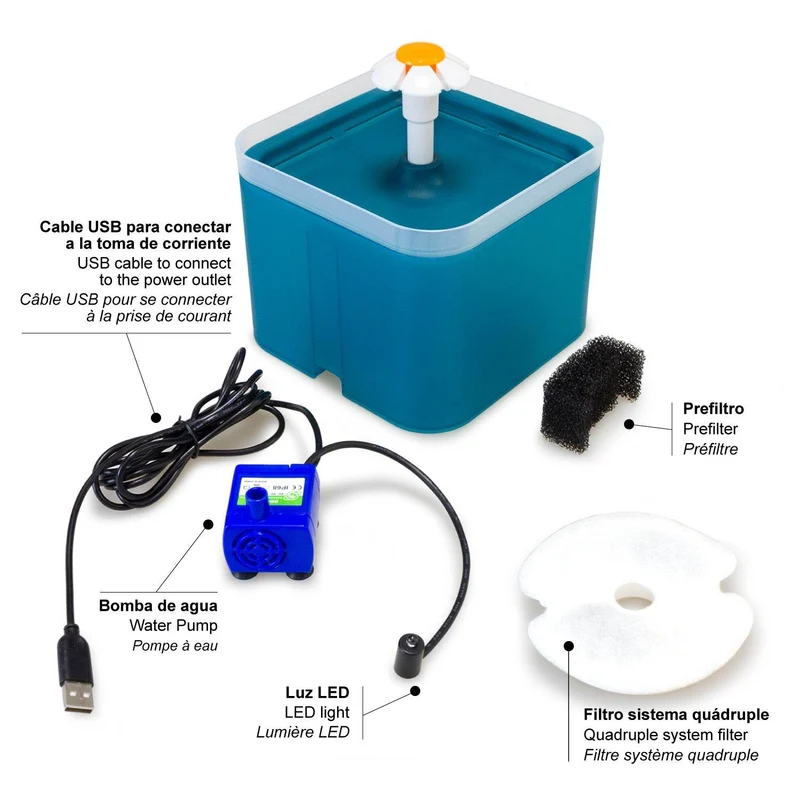 Fuente de agua con luz led