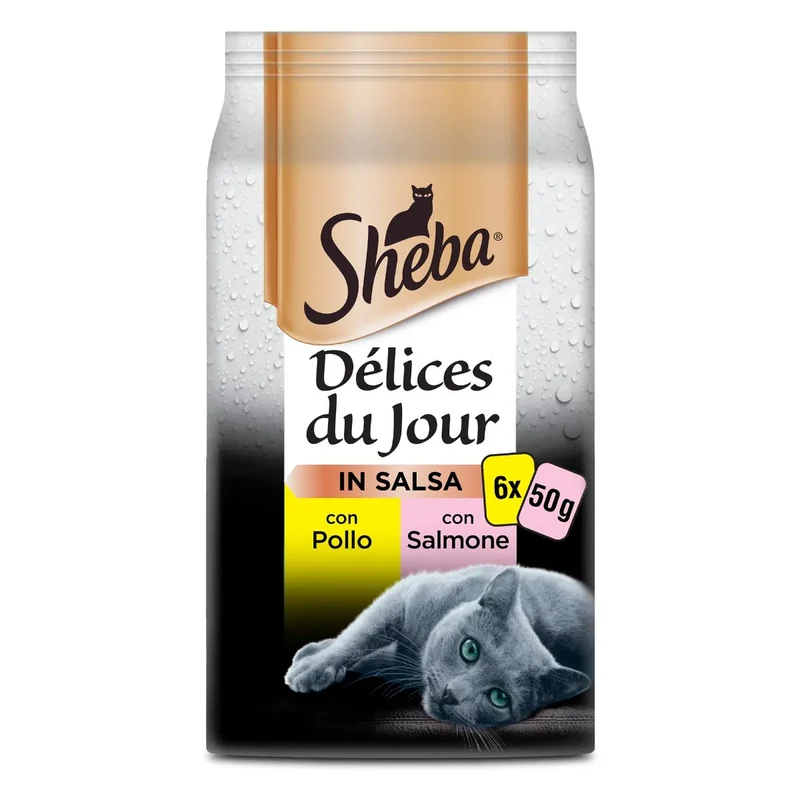 Sheba Délices Du Jour in Salsa Pollo e Salmone Busta Multipack 6x50G