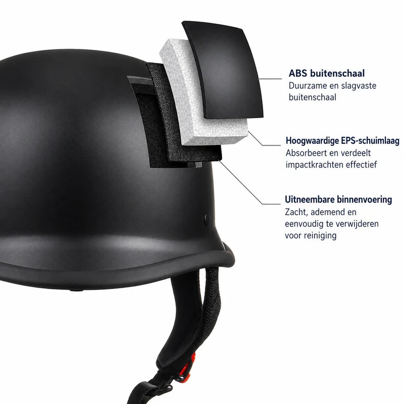 Retro Pothelm – Zwarte Vintage Helm met Kinband