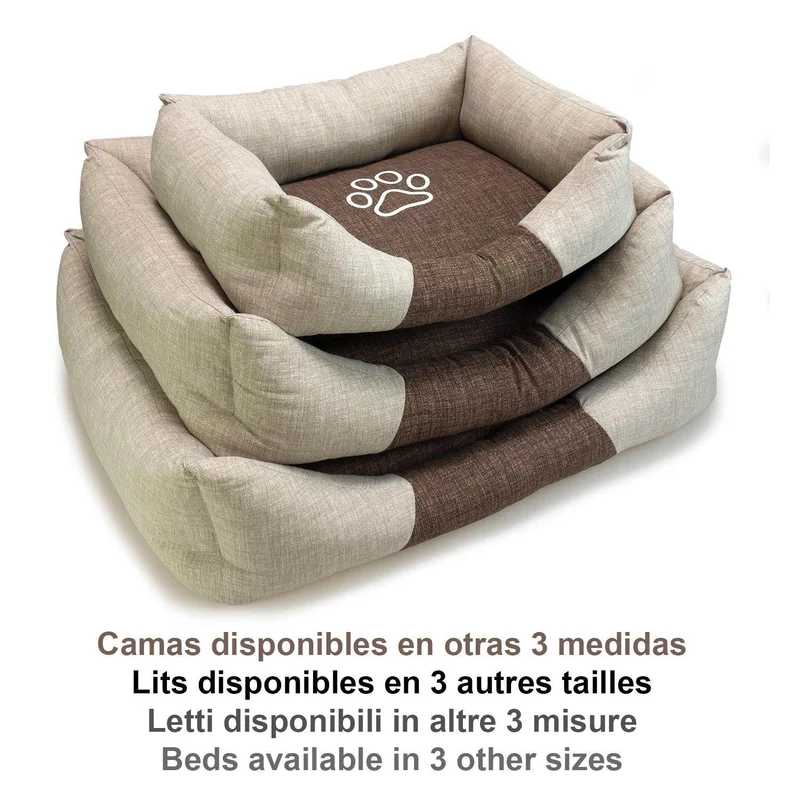 Cama cuadrada marrón y beige con Huella