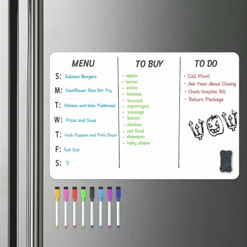 Magnetisch Whiteboard A2 – Uitwisbaar met 8 Markers & Gum
