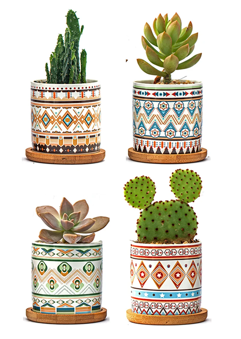 Set 4 Pezzi Vasi In Ceramica Con Decorazioni Fiori Piante Grasse Il Grupponeil