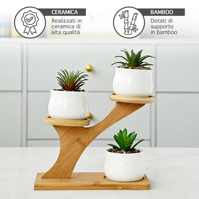Set 4 Pezzi Vasi In Ceramica Con Decorazioni Fiori Piante Grasse Il Grupponeil