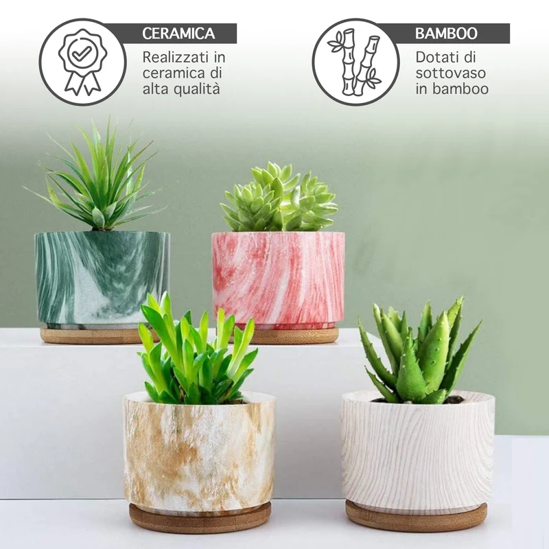 Set 4 Pezzi Vasi In Ceramica Con Decorazioni Fiori Piante Grasse Il Grupponeil