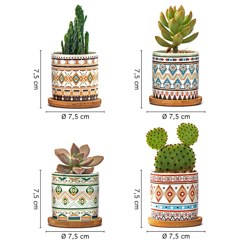 Set 4 Pezzi Vasi In Ceramica Con Decorazioni Fiori Piante Grasse Il Grupponeil