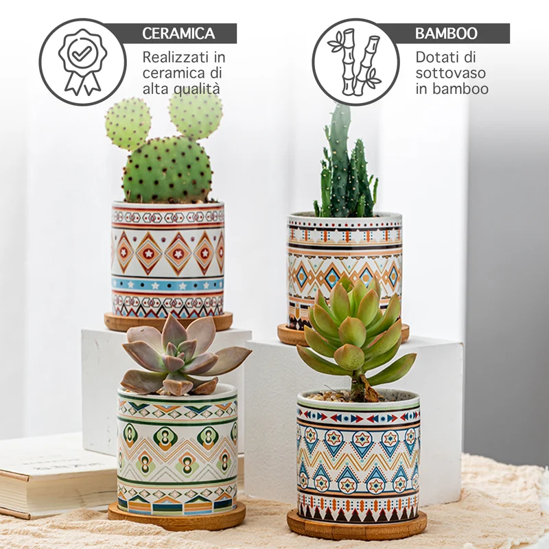 Set 4 Pezzi Vasi In Ceramica Con Decorazioni Fiori Piante Grasse Il Grupponeil
