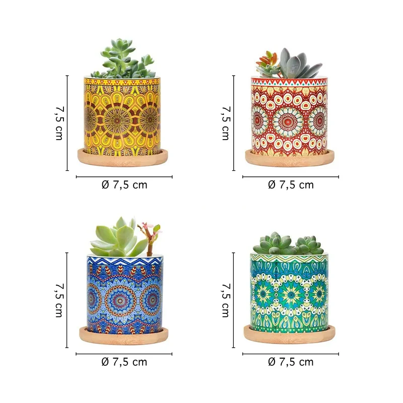 Set 4 Pezzi Vasi In Ceramica Con Decorazioni Fiori Piante Grasse Il Grupponeil