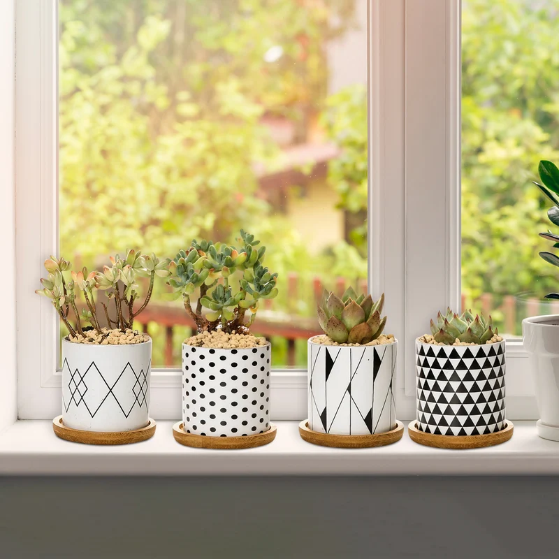 Set 4 Pezzi Vasi In Ceramica Con Decorazioni Fiori Piante Grasse Il Grupponeil