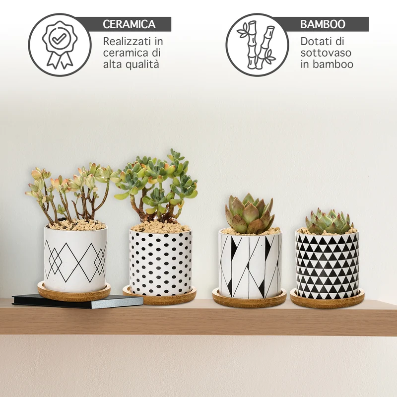 Set 4 Pezzi Vasi In Ceramica Con Decorazioni Fiori Piante Grasse Il Grupponeil