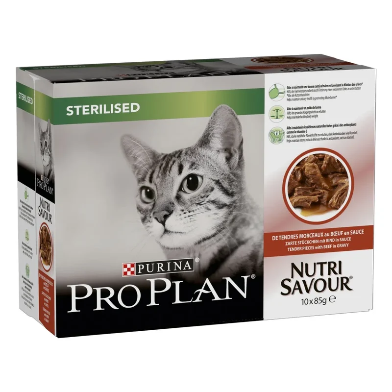 Purina Pro Plan Adult Sterilised Umido Gatto con Manzo in Salsa Multipack 10x85G