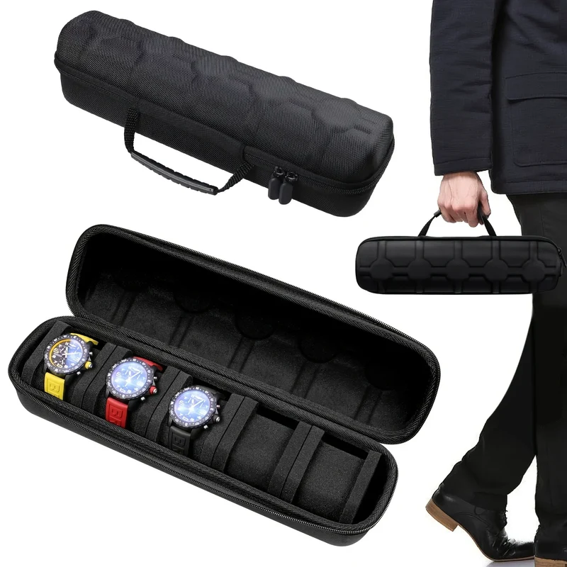 Horloge Etui – Reiskoffer voor 5 Horloges met Harde Buitenkant en Handvat