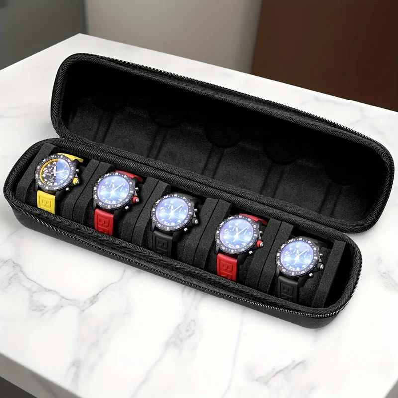 Horloge Etui – Reiskoffer voor 5 Horloges met Harde Buitenkant en Handvat