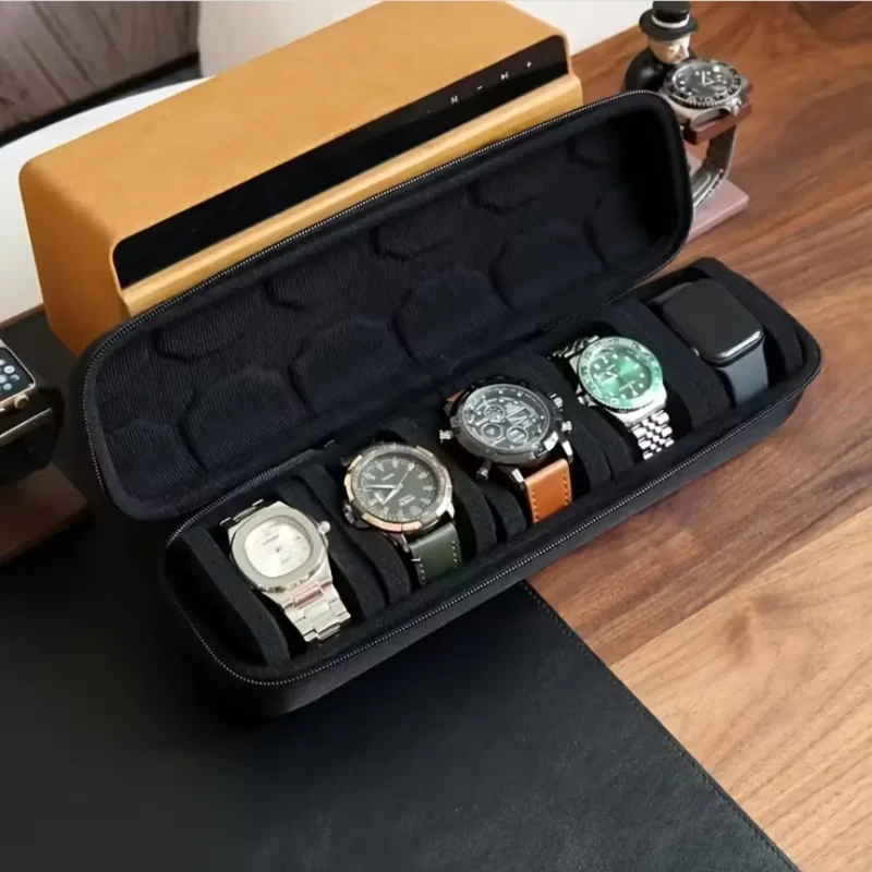 Horloge Etui – Reiskoffer voor 5 Horloges met Harde Buitenkant en Handvat
