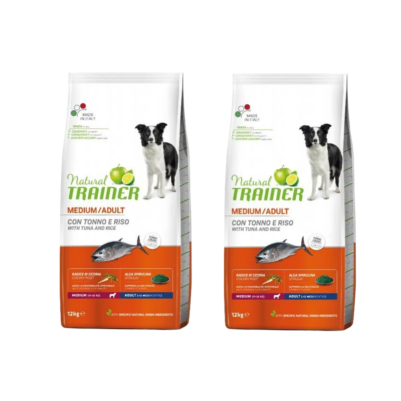 COMBO 2X NATURAL TRAINER MEDIUM ADULT AL TONNO 12KG
