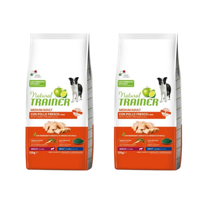 COMBO 2X NATURAL TRAINER MEDIUM ADULT AL POLLO 12KG