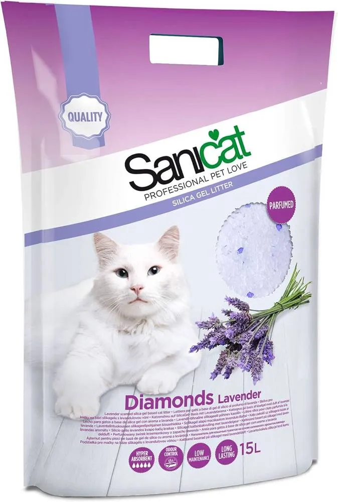 SANICAT Diamonds lettiera in Silicio - Profumo di lavanda per gatti 15L