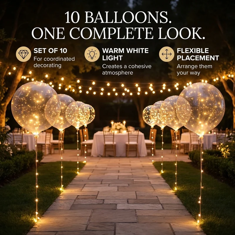 LED Ballonnen – 10 Stuks met Lichtsnoer voor Feesten & Bruiloften