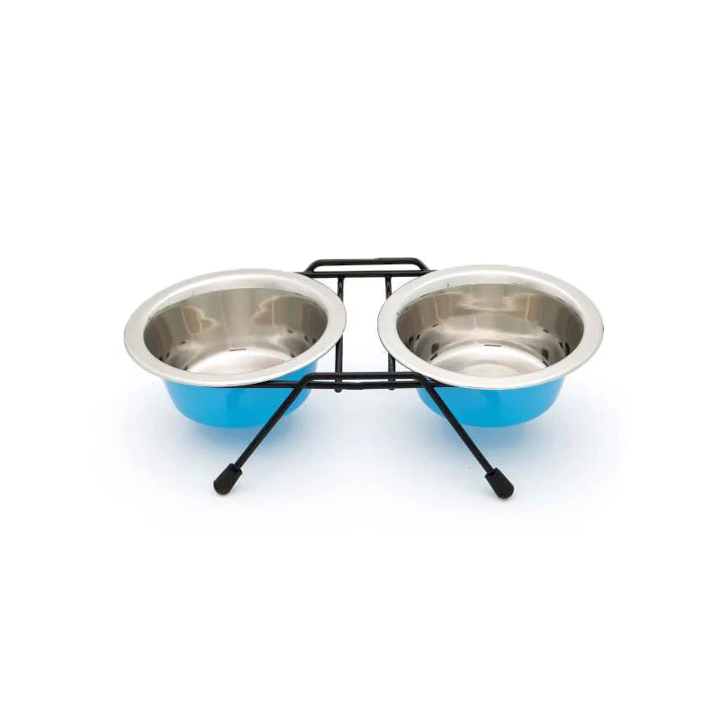 Supporto doppio con ciotole inox - varie misure - leopet
