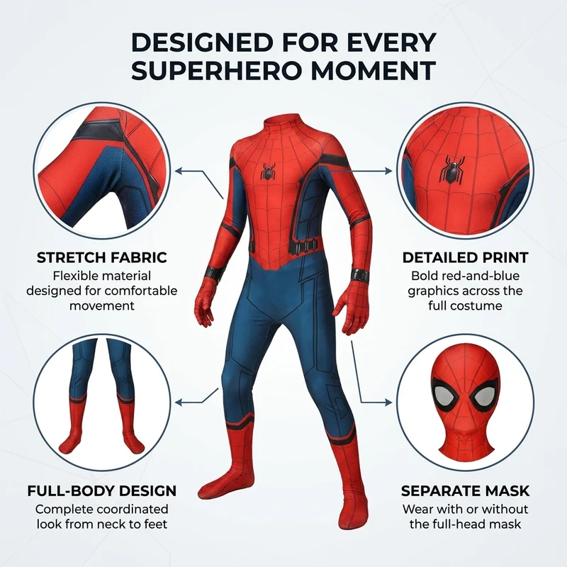 Superhelden Kostuum – Stretchstof, 3D Design & Afneembaar Masker