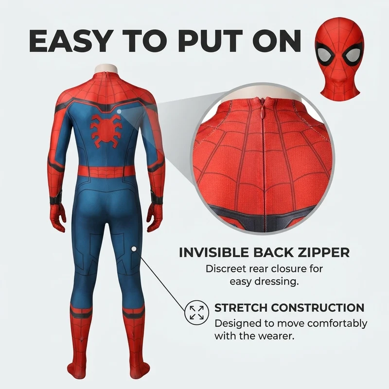 Superhelden Kostuum – Stretchstof, 3D Design & Afneembaar Masker