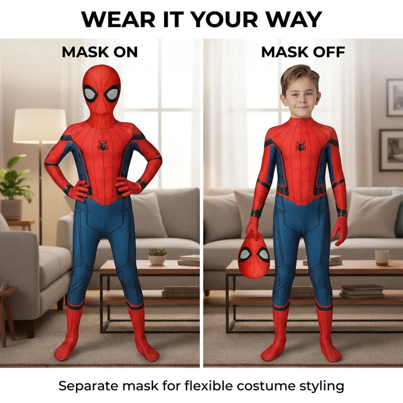 Superhelden Kostuum – Stretchstof, 3D Design & Afneembaar Masker