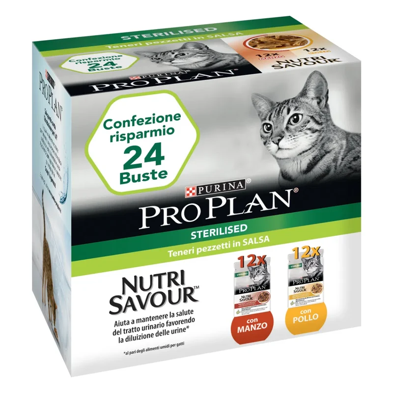 Pro plan Sterilised Nutri Savour Multipack con Manzo e Pollo - Gatto Umido