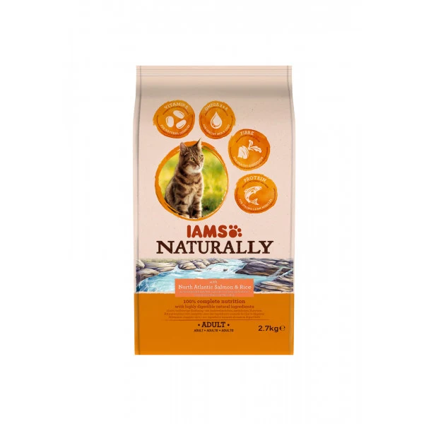 Iams Naturally - Secco Adult Gatto - con salmone e riso
