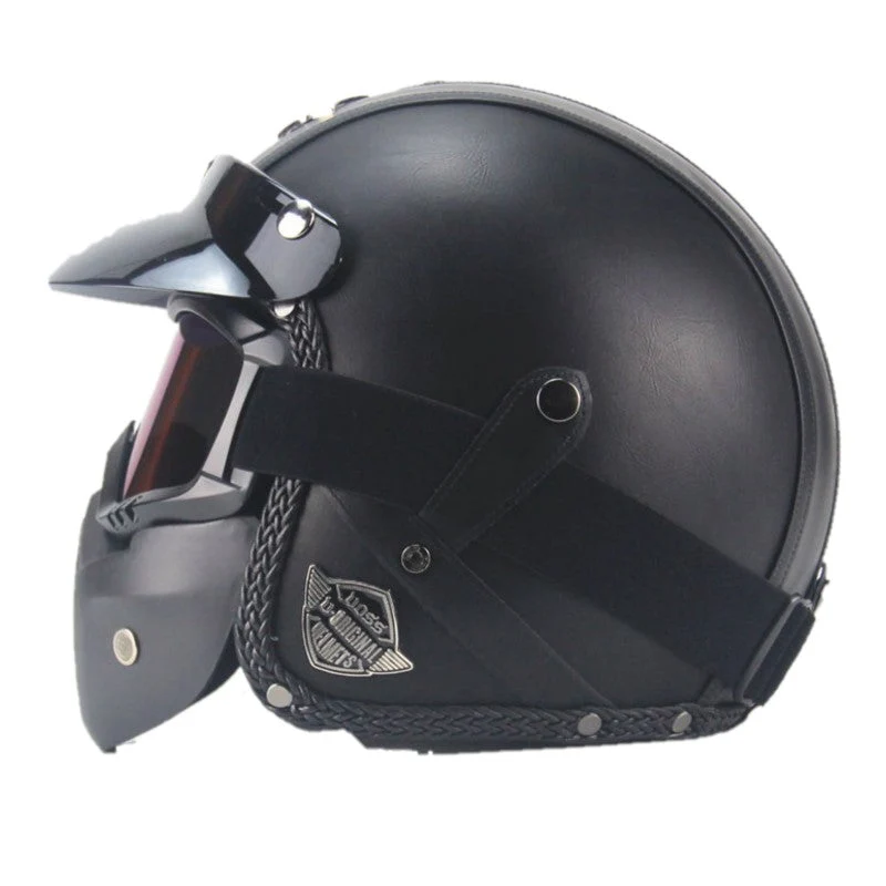 Motorhelm – Retro Design met Vizier, Verstelbare Kinband & Comfortabele Pasvorm
