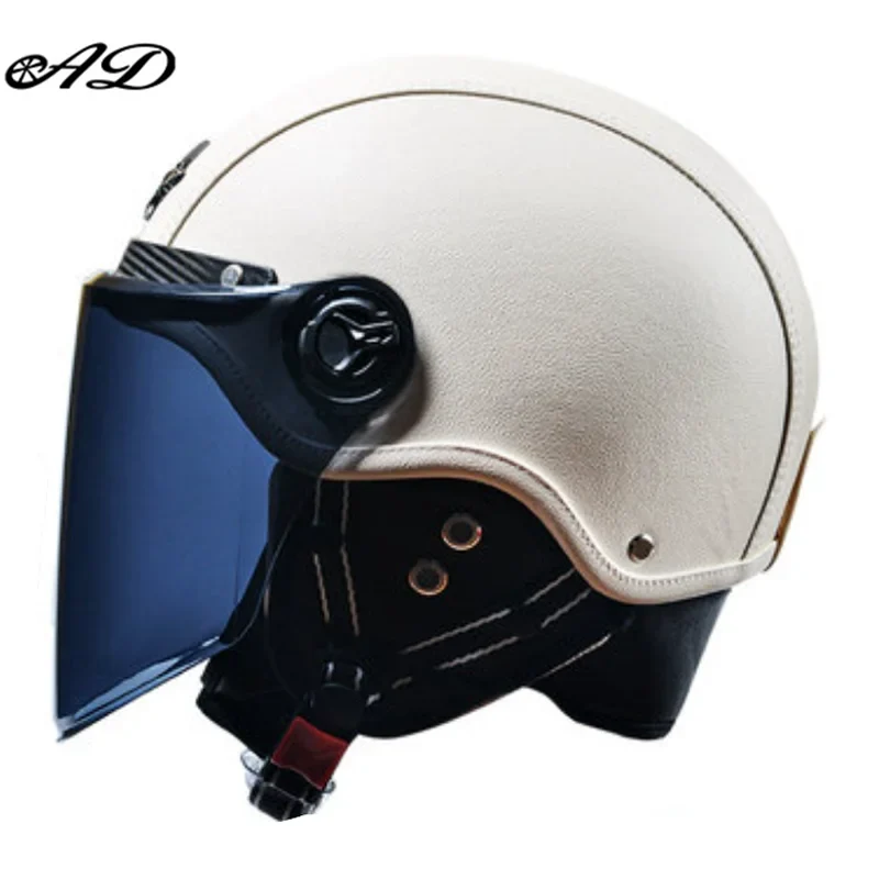 Motorhelm Open Face – Retro Design & Vizier met Leren Afwerking
