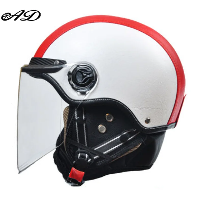 Motorhelm Open Face – Retro Design & Vizier met Leren Afwerking